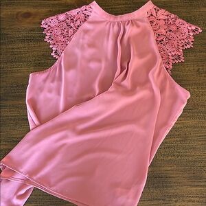 Express Elegant Pink Top with Lace Shoulders
